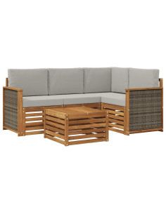 Set di divani da esterno 5 pcs Naturale e Grigio Chiaro