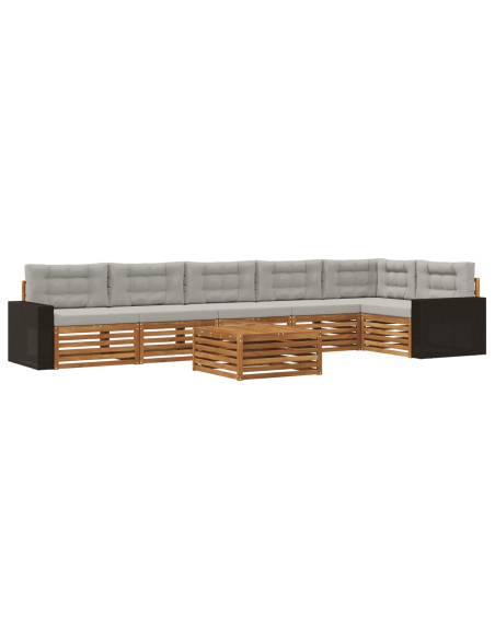 Set di divani da esterno 7 pcs Naturale e Grigio Chiaro