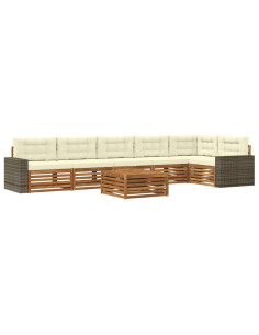Set di divani da esterno 7 pcs Naturale e Crema 79 x 79 x 37 cm 2