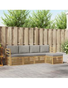 Set di divani da esterno 5 pcs Bianco e Grigio Chiaro