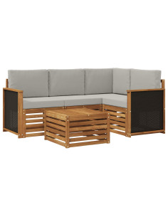 Set di divani da esterno 5 pcs Naturale e Grigio Chiaro 2