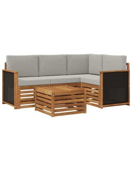 Set di divani da esterno 5 pcs Naturale e Grigio Chiaro