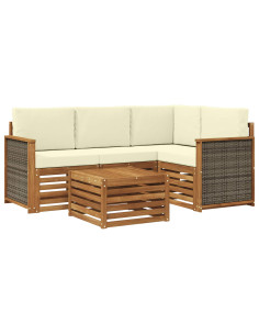 Set di divani da esterno 5 pcs Naturale e Crema 59 x 59 x 37 cm 2