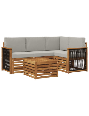 Set di divani da esterno 5 pcs Naturale e Grigio Chiaro
