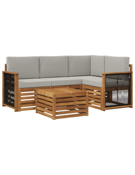 Set di divani da esterno 5 pcs Naturale e Grigio Chiaro