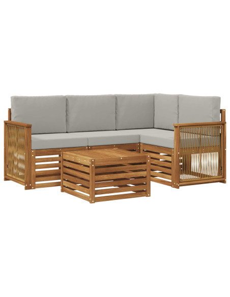 Set di divani da esterno 5 pcs Naturale e Grigio Chiaro