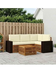 Set di divani da esterno 5 pcs Naturale e Crema 59 x 59 x 37 cm