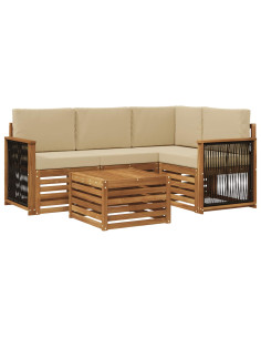 Set di divani da esterno 5 pcs Naturale e Beige 59 x 59 x 37 cm 2