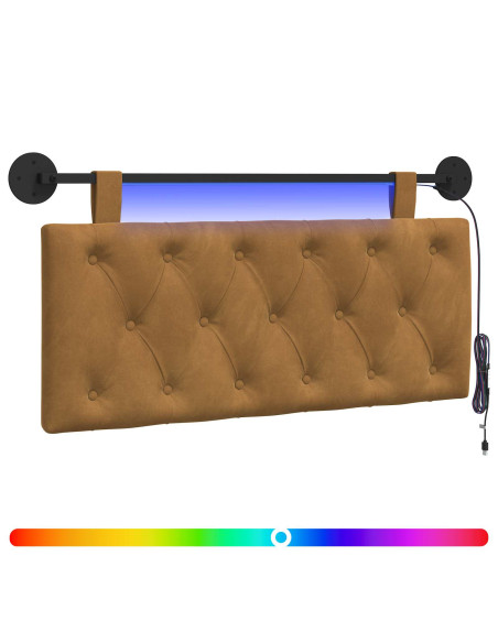 Testiera sospesa Con luce LED Marrone Velluto