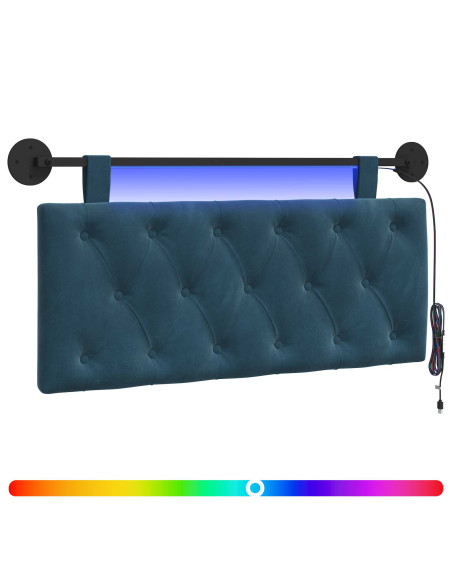 Testiera sospesa Con luce LED Blu Velluto