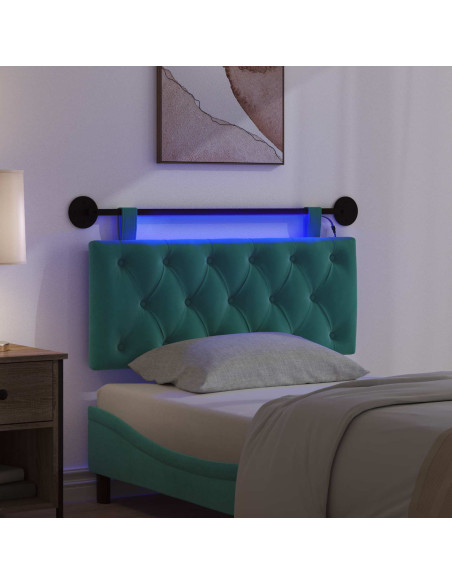 Testiera sospesa Con luce LED Turchese Velluto