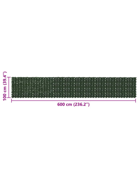 Schermo per balcone con foglie Verde Scuro 600 x 100 cm