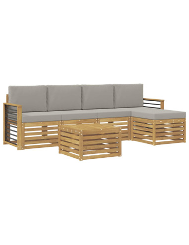 Set di divani da esterno 6 pcs Bianco e Grigio Chiaro