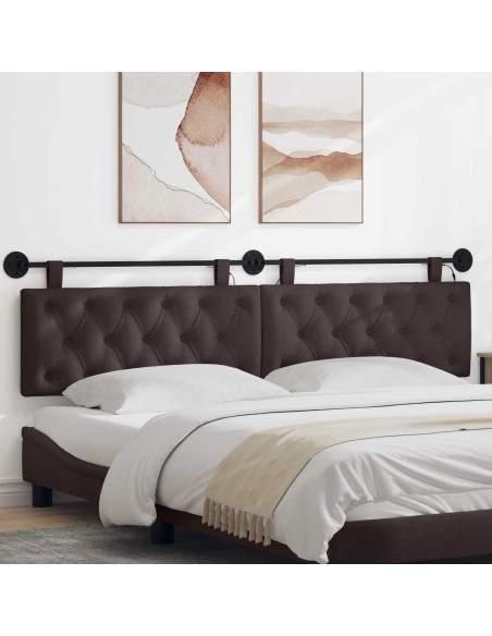 Testiera sospesa Con luce LED Marrone Scuro Tessuto