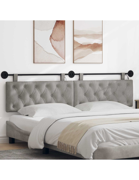 Testiera sospesa Con luce LED Grigio Chiaro Velluto