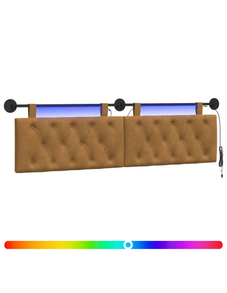 Testiera sospesa Con luce LED Marrone Velluto