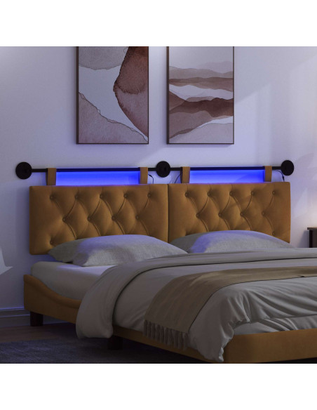 Testiera sospesa Con luce LED Marrone Velluto