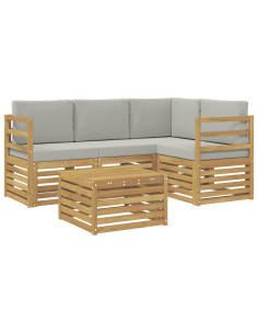Set di divani da esterno 5 pcs Bianco e Grigio Chiaro 2
