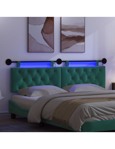Testiera sospesa Con luce LED Turchese Velluto
