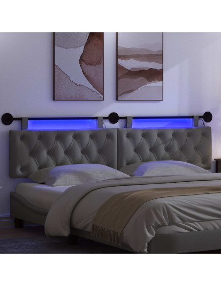 Testiera sospesa Con luce LED Grigio Scuro Tessuto