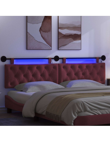 Testiera sospesa Con luce LED Rosso Vino Tessuto