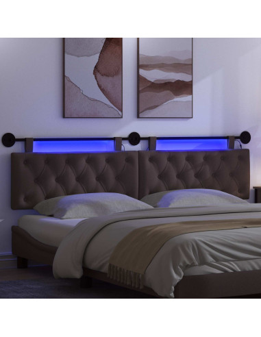 Testiera sospesa Con luce LED Marrone Scuro Tessuto