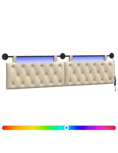 Testiera sospesa Con luce LED Crema Tessuto