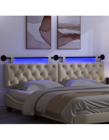 Testiera sospesa Con luce LED Crema Tessuto