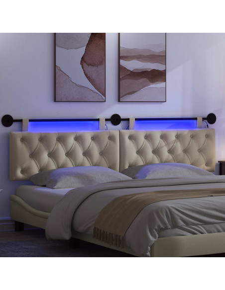 Testiera sospesa Con luce LED Crema Tessuto