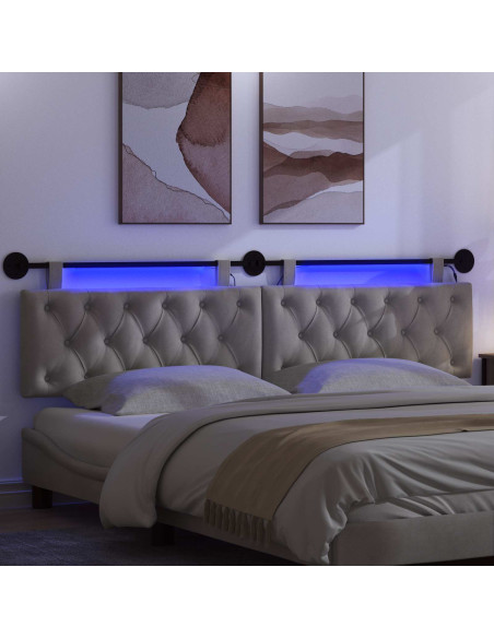 Testiera sospesa Con luce LED Grigio Chiaro Velluto