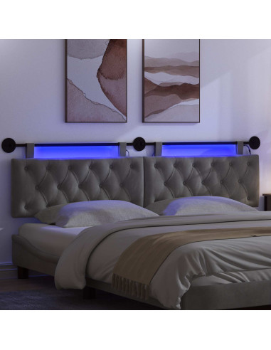 Testiera sospesa Con luce LED Grigio Scuro Velluto