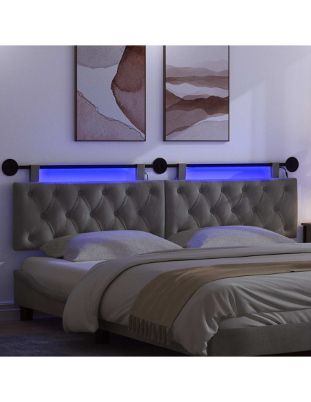 Testiera sospesa Con luce LED Grigio Scuro Velluto