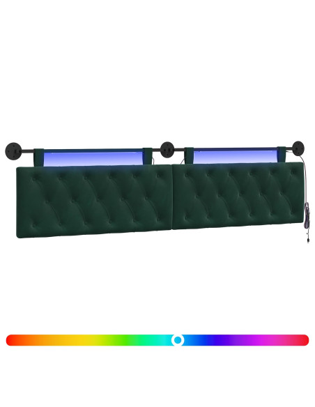 Testiera sospesa Con luce LED Verde Scuro Velluto
