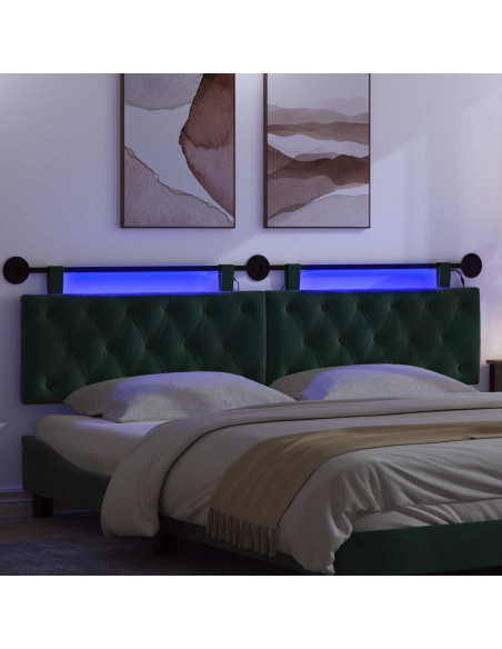 Testiera sospesa Con luce LED Verde Scuro Velluto