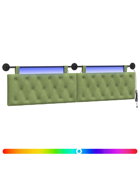Testiera sospesa Con luce LED Verde chiaro Velluto