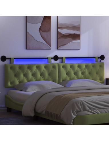 Testiera sospesa Con luce LED Verde chiaro Velluto