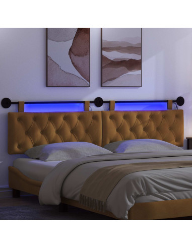 Testiera sospesa Con luce LED Marrone Velluto