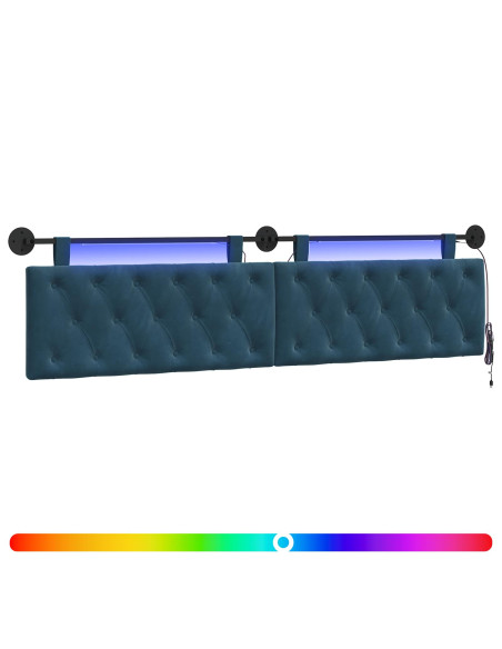 Testiera sospesa Con luce LED Blu Velluto