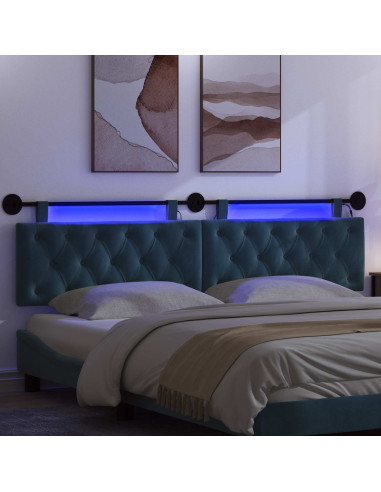 Testiera sospesa Con luce LED Blu Velluto