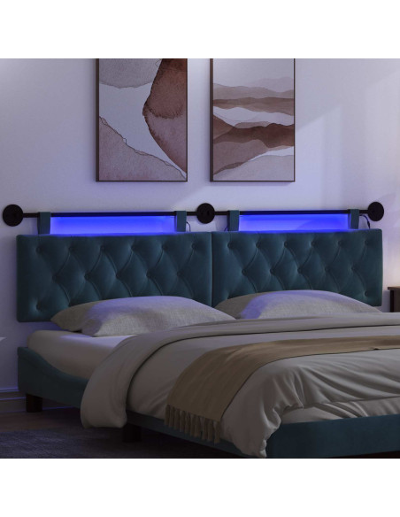 Testiera sospesa Con luce LED Blu Velluto