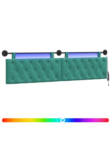 Testiera sospesa Con luce LED Turchese Velluto