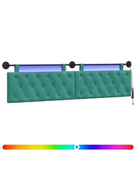 Testiera sospesa Con luce LED Turchese Velluto
