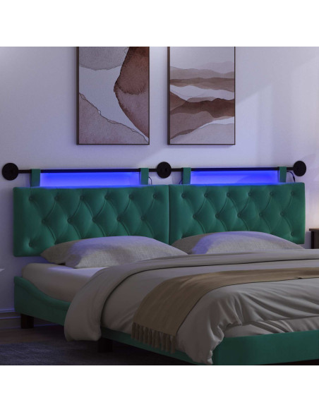 Testiera sospesa Con luce LED Turchese Velluto