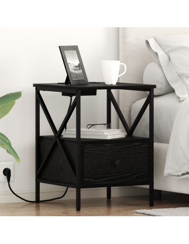 Armadio da Notte con cassetto Rovere Nero 41,5 x 40,5 x 55 cm
