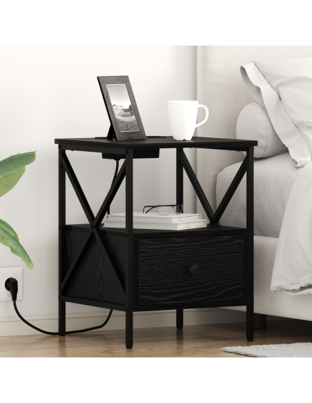 Armadio da Notte con cassetto Rovere Nero 41,5 x 40,5 x 55 cm