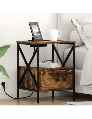 Armadio da Notte con cassetto Rovere fumé 41,5 x 40,5 x 55 cm