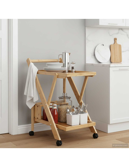 Carrello da Cucina con Ruote Marrone Chiaro 65 x 40,5 x 76,5 cm