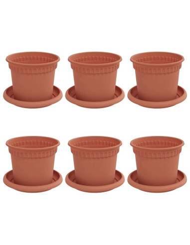 Vasi per Piante 6 pcs Rosso Mattone Ø 12,5 x 10 cm Plastica