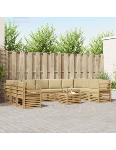 Set di divani da esterno 11 pcs Bianco e Beige 59 x 59 x 37 cm