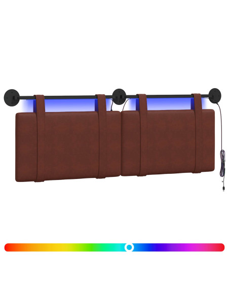 Testiera sospesa Con luce LED Marrone Lucido PU Antico